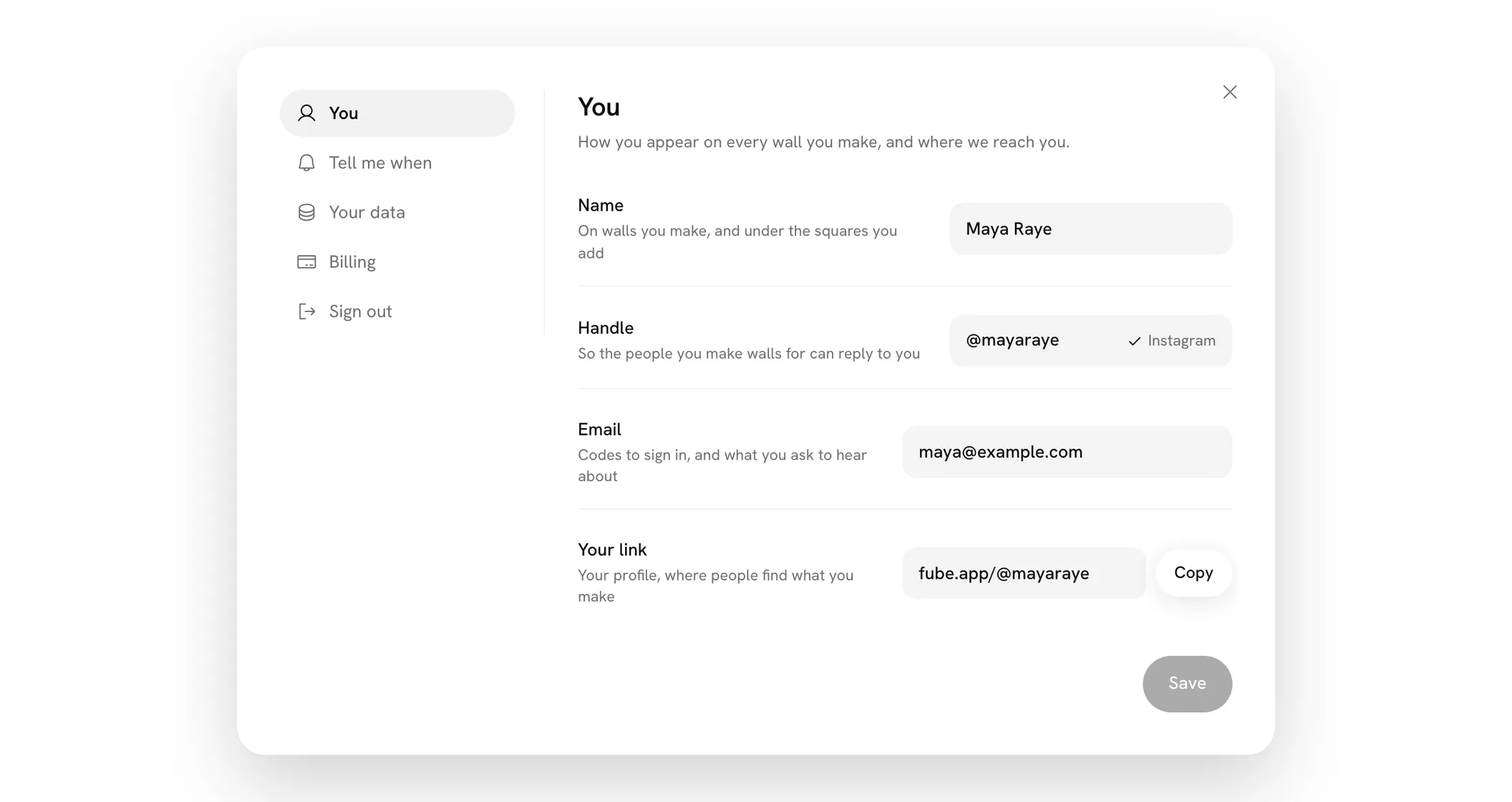 The Settings card, its rail on the left