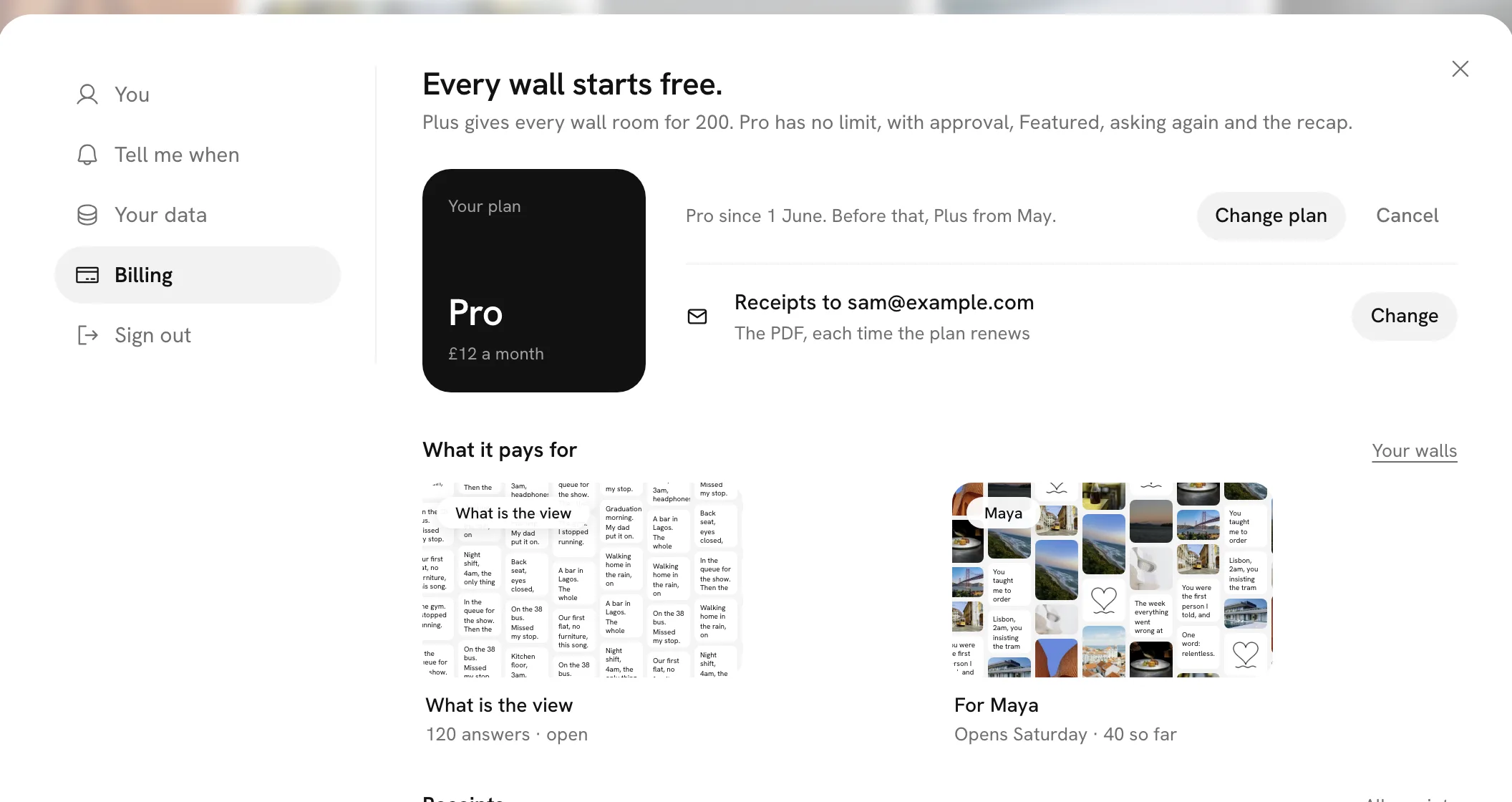Billing: your plan, and the walls it pays for