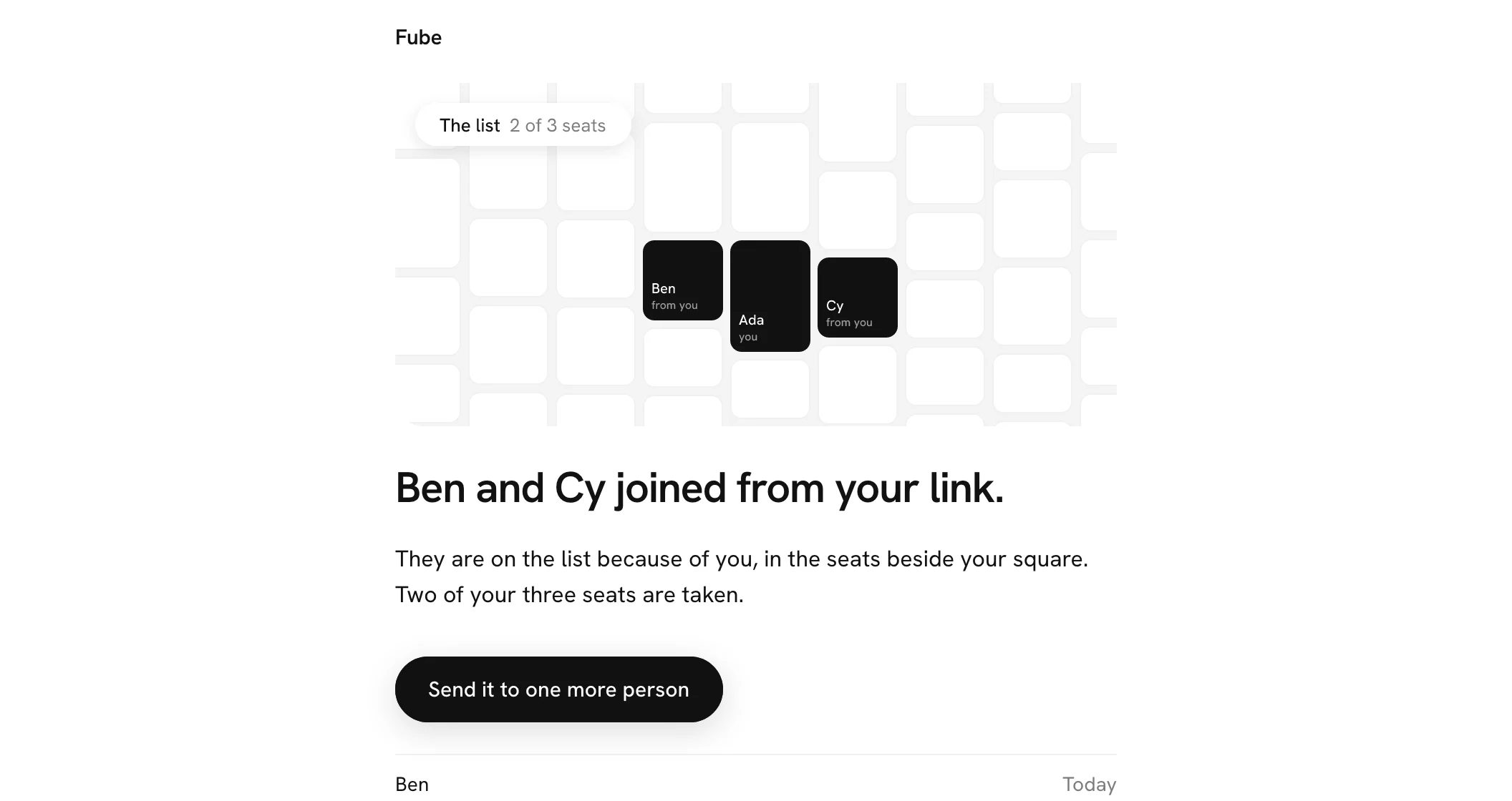 The email: Ben and Cy joined from your link, their squares beside yours