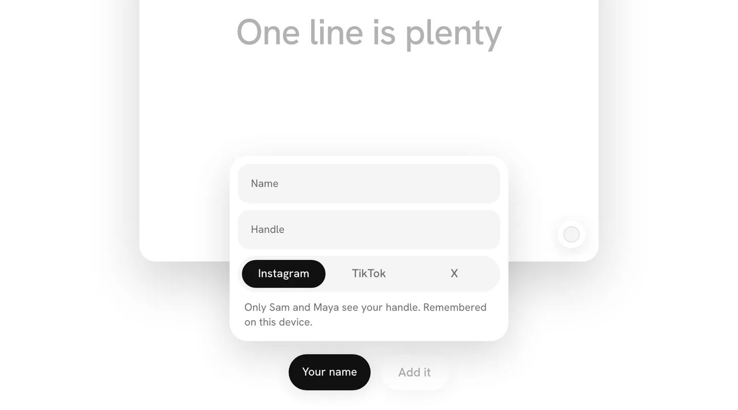 The card over your square that asks your name and handle, the network to check it on, and who sees it